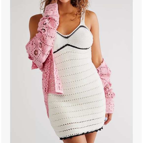 Free People Dresses & Skirts - Free People White Crochet Mini Dress with Black Trim